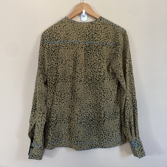 Rag & Bone- Shields Leopard Print Silk Top In Olive - Picture 10 of 16